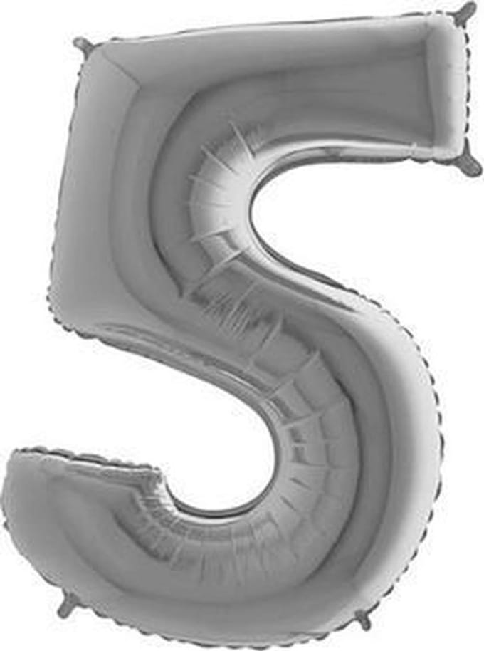 Folie ballon cijfer 5 zilver (100cm)
