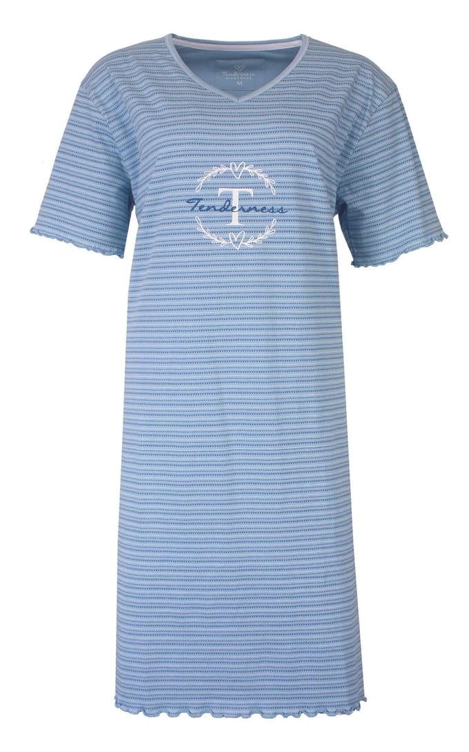 Tenderness Dames Nachthemd - Gestreept - V-hals - Licht Blauw - Maat 3XL