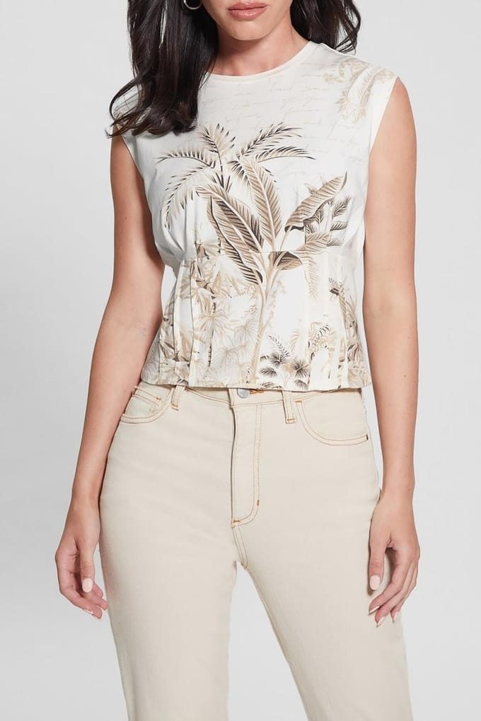GUESS Sl Tobacco Palms Cor Cream White Taglia: M | Maglie Sportivi Outlet | Donna | Bianco