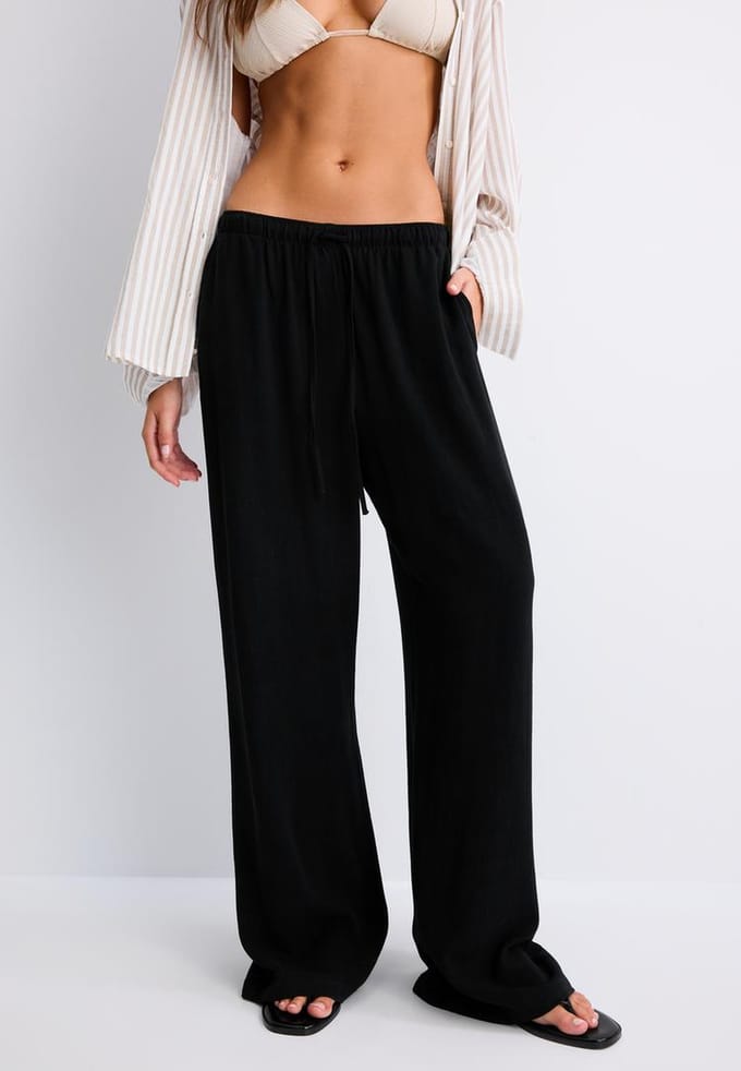 Stradivarius Rechte broek met linnenlook  Zwart S