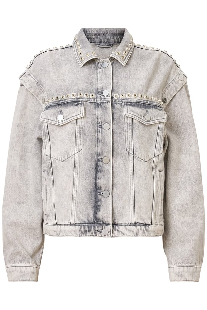 AllSaints Chlo Stud Jacket Washed Grey Taglia: 2 | Giacche di jeans Outlet | Donna | Grigio