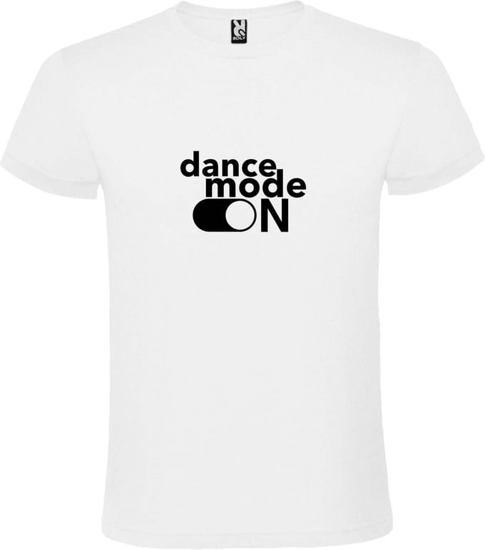 Wit T-Shirt met “ Dance Mode On “ afbeelding Zwart Size L