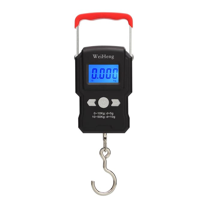 50 kg/5 g LCD-digitaal display met achtergrondverlichting, draagbare ophanghaakweegschaal, dubbel veelkleurig