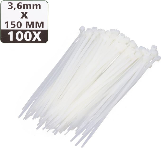 Hofftech Tie ribs - kabelbinders - UV-bestendig - 3.6 x 150 mm - wit - 100 stuks