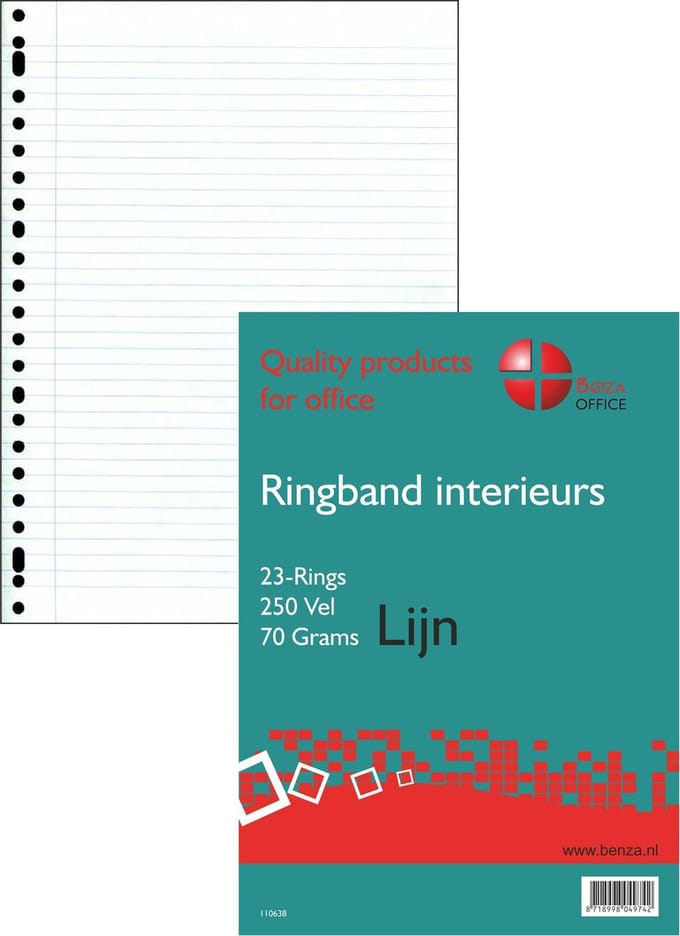 Benza - Ringband interieur A4 - Schrijfpapier Lijn - 23 ringen - 250 vel