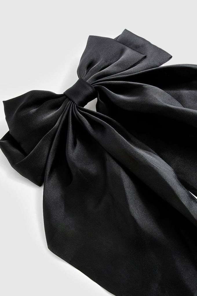 boohoo Dames Zwarte Grote Satijnen Strik Haarclip | Black