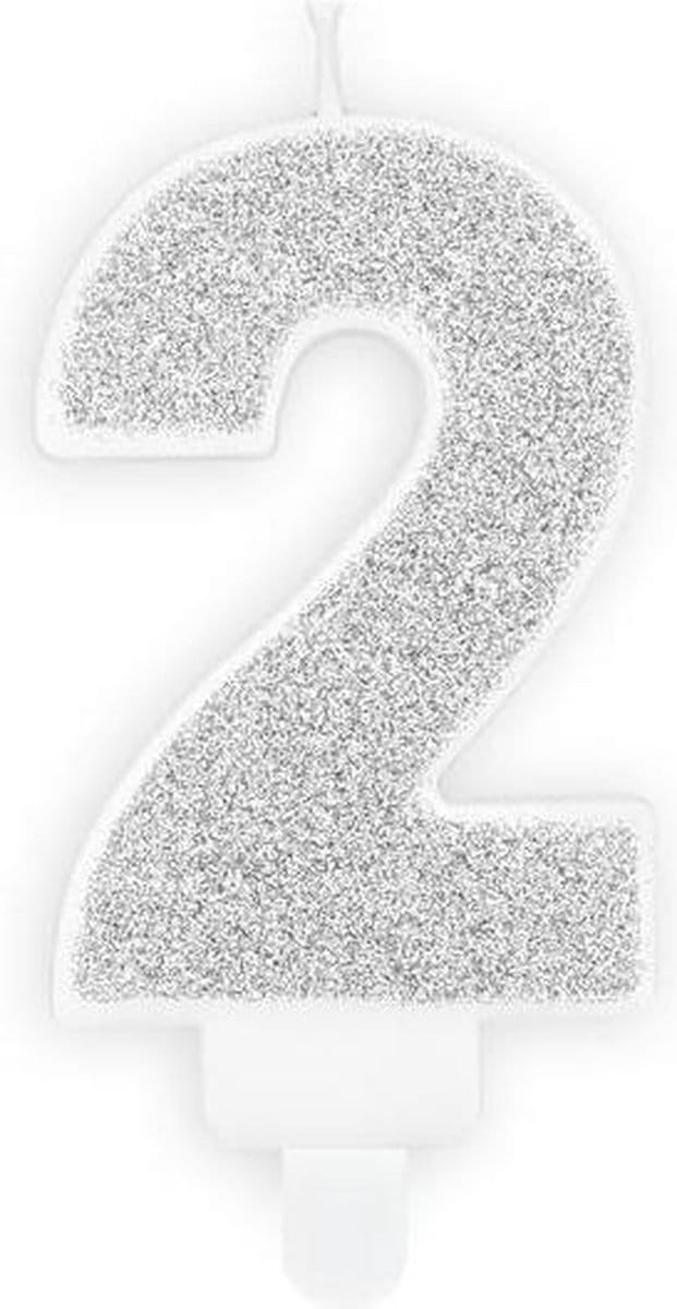 PartyDeco Verjaardag Kaars Nummer 2 - Zilver