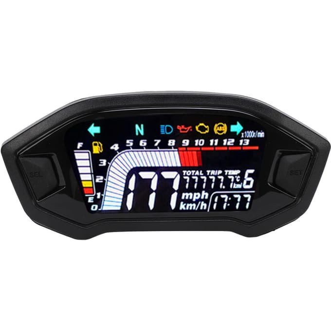 DC 8‑12V Motorfiets Snelheidsmeter Kilometerteller Toerenteller Meter Digitale Dashboard Universeel voor 1 2 4 Cilinder Motorfietsen Single dashboard black