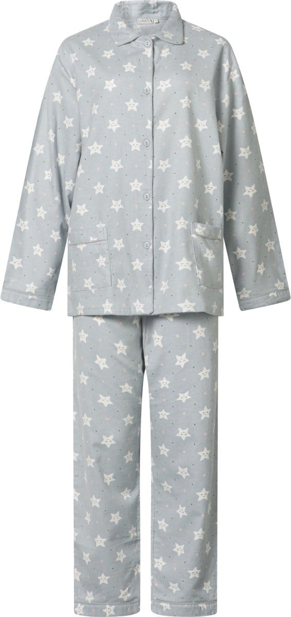 Lunatex dames pyjama flanel - MAAT XXL - Happy star - grijs