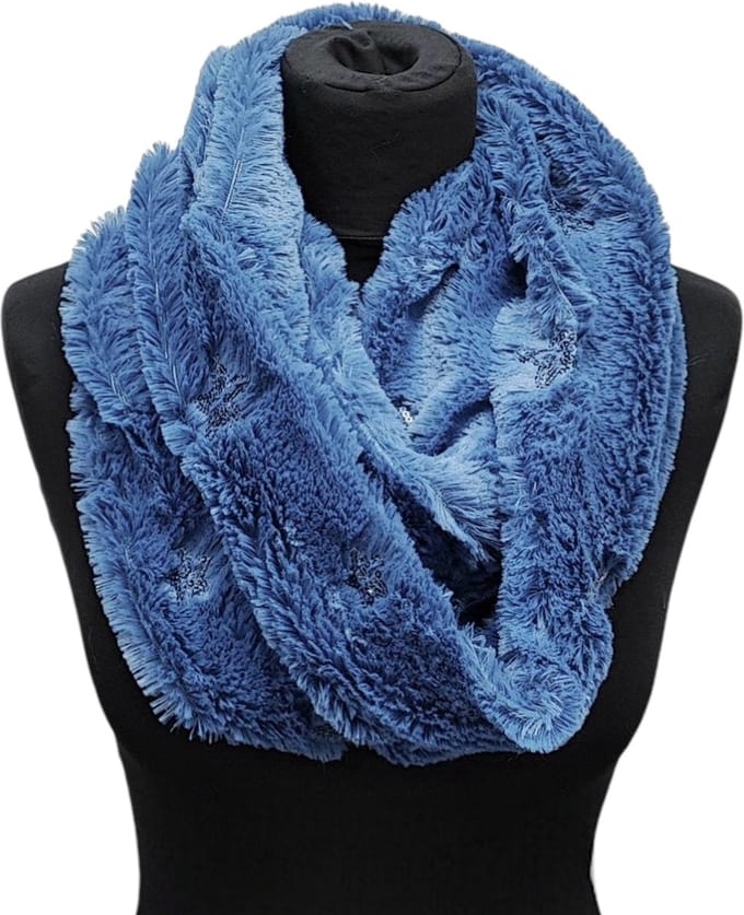 Warme Colsjaal - Imitatiebont - Sterren - Blauw - 77 x 20 cm (01317#)