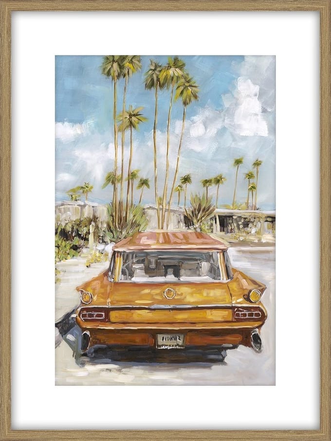 Schilderij met frame Palm Springs auto