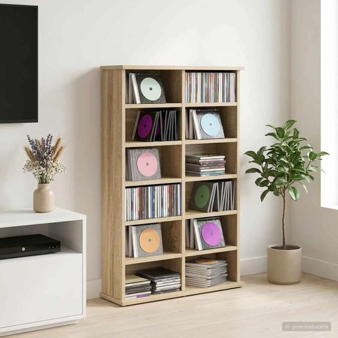 vidaXL - CD - Kast - Sonoma - Eiken - 60 - x - 17 - x - 92 - cm - Bewerkt - hout