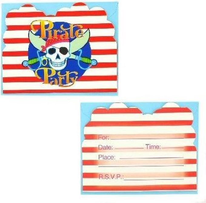12 stuks uitnodigingskaarten Pirate Party + enveloppen