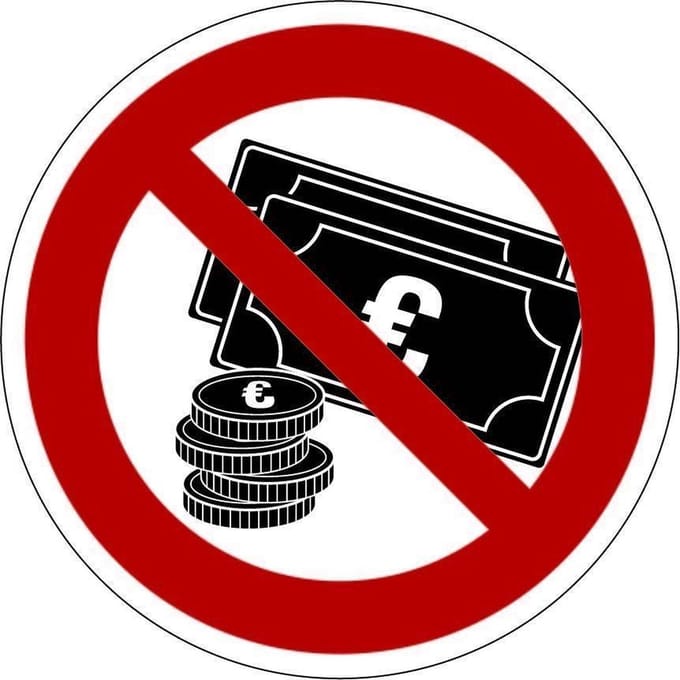Niet met contant geld betalen sticker 300 mm