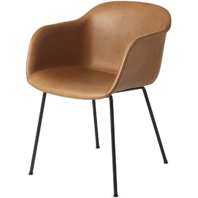 Muuto - Fiber Armleunstoel - Buisonderstel - Leer cognac - frame zwart