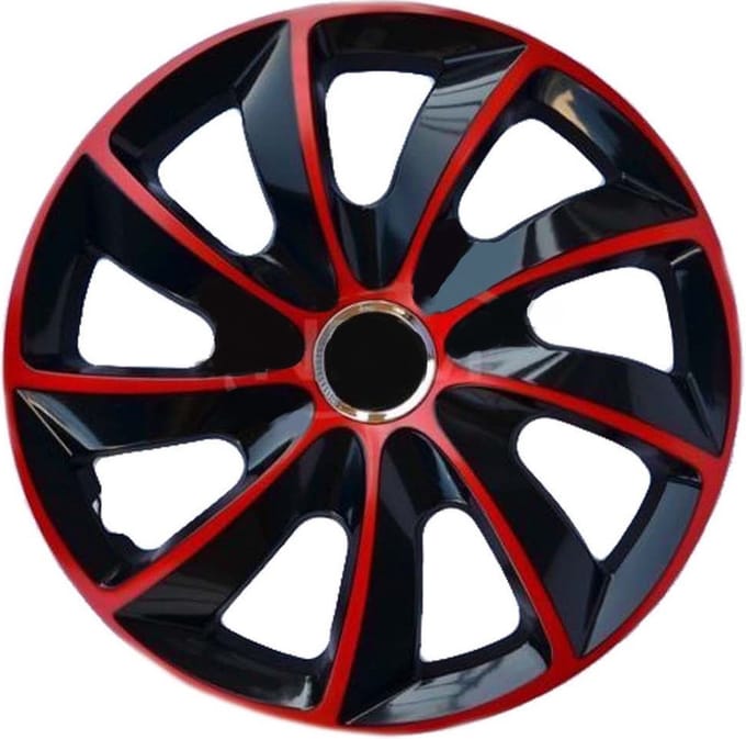 NRM - Stig Extra Wieldoppen 14" - Rood & Zwart- set van 4 stuks - ABS / Duurzaam / Resistant