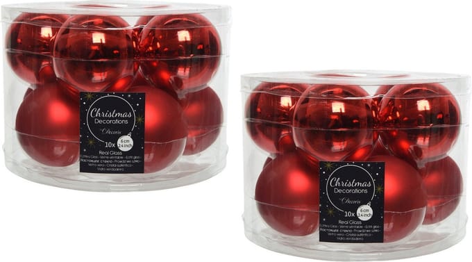 Decoris Kerstballen set - 20x stuks - kerst rood - glas - 6 cm - glans en mat - kerstversiering