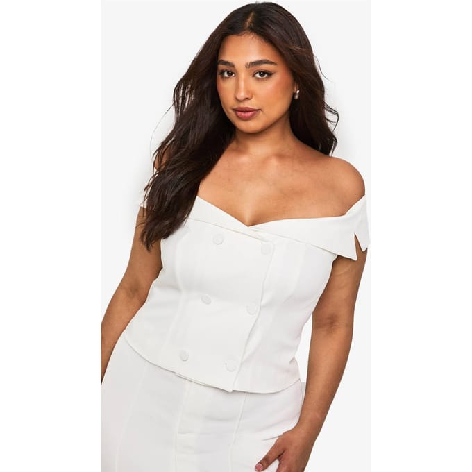 boohoo Dames Plus Occasion Getailleerde Off-Shoulder Top | White | Maat: 22