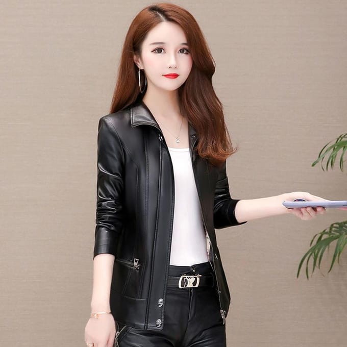 Veste en cuir de mouton pour femme automne hiver grande taille veste en cuir véritable veste de moto à capuche mince manteaux en peau de mouton L noir