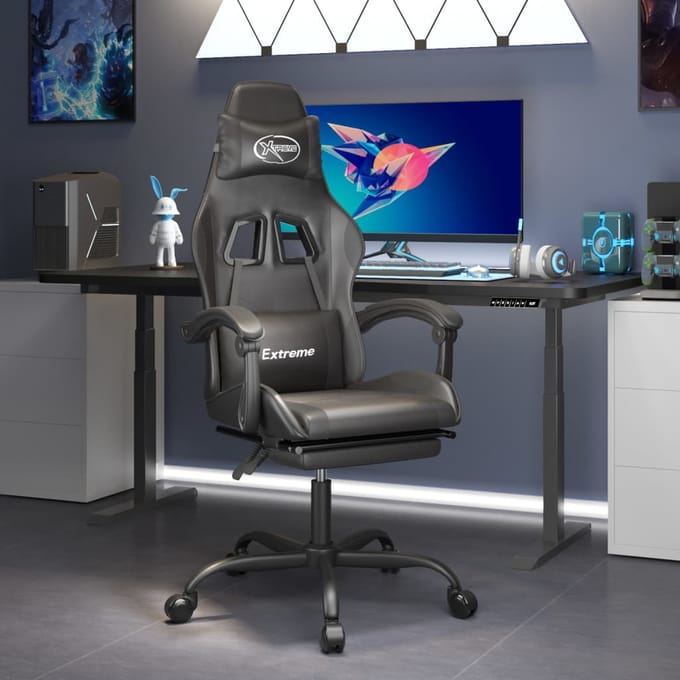 vidaXL - Gamestoel - met - voetensteun - kunstleer - zwart