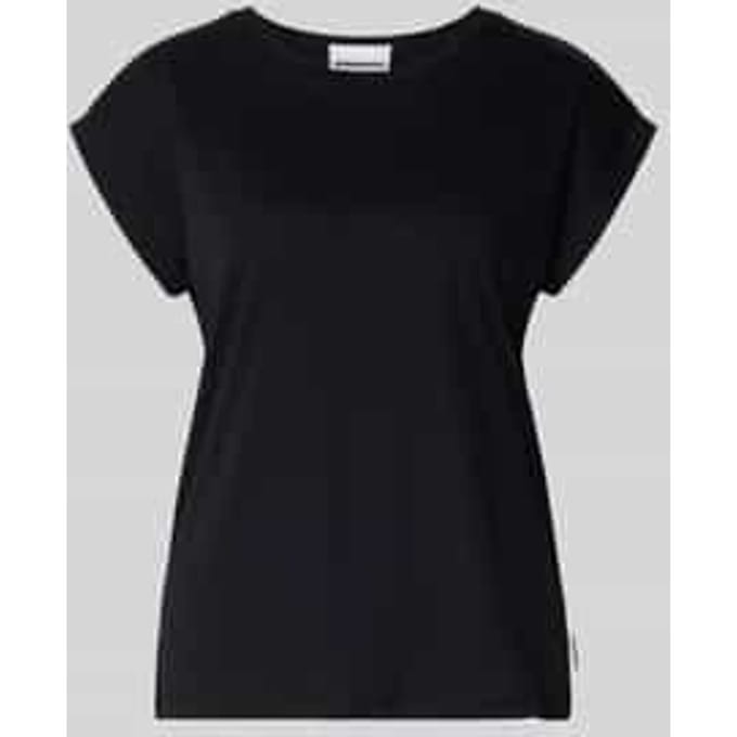 T-shirt met geribde ronde hals, model 'JILAANA'