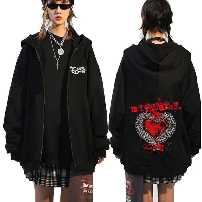 Chemical Romance Mcr Dode Rits Trui Zwart Parade Punk Emo Rock Rits Sweatshirt Mannen M