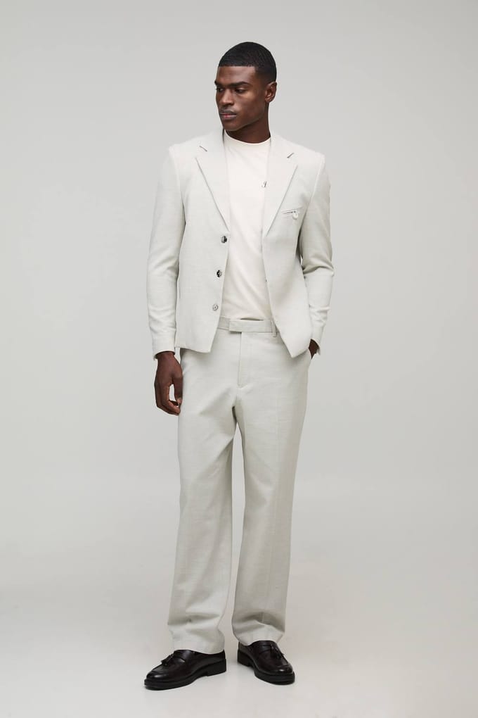 Oversized Boxy Herringbone Suit Blazer | Light Grey | Size Medium