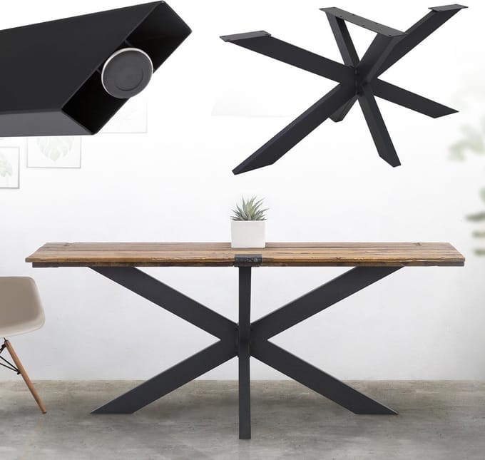 ML-Design Spider tafelonderstel meubelpoten 78x71x150 cm zwart staal X-design kruisonderstel heavy-duty metalen tafellopers geschikt voor DIY eettafel industrieel design eenvoudige montage voor wand- of vloerbevestiging