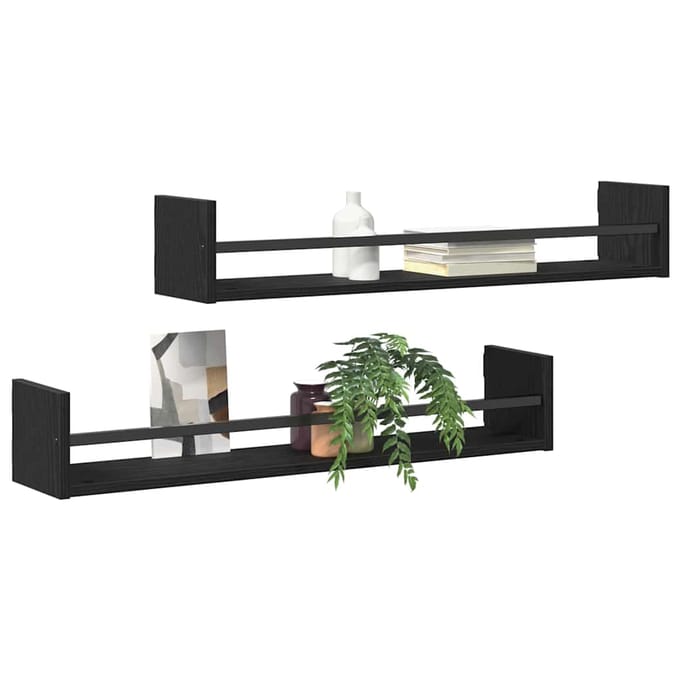 vidaXL - Wandplank - 2 - st - Zwart - Eiken - 80 - x - 16 - x - 14 - cm