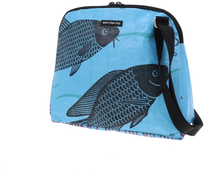 MoreThanHip - Basic Dames Schoudertas van Gerecyclede Visvoerzak - Amara - vis blauw - 28 cm x 25 cm x 8 cm
