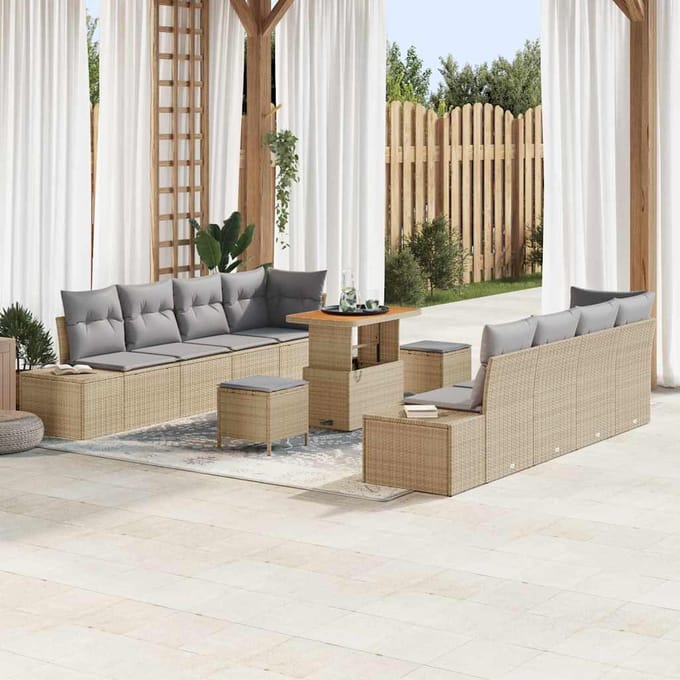 vidaXL - Tuinbank - Set - 11 - st - Beige - poly - rattan