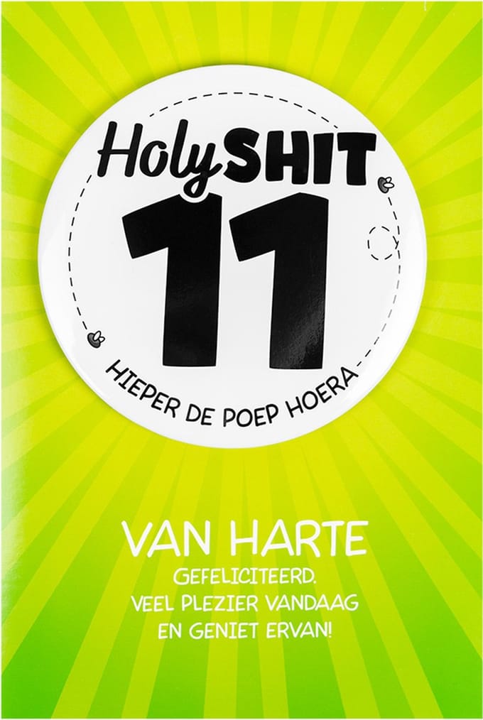 Shit wat een superleuke button | Wenskaart | 11 jaar