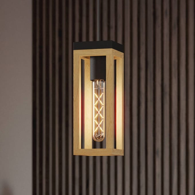 EGLO Nafferton Hanglamp - E27 - 10 cm - Hout - Zwart|Bruin