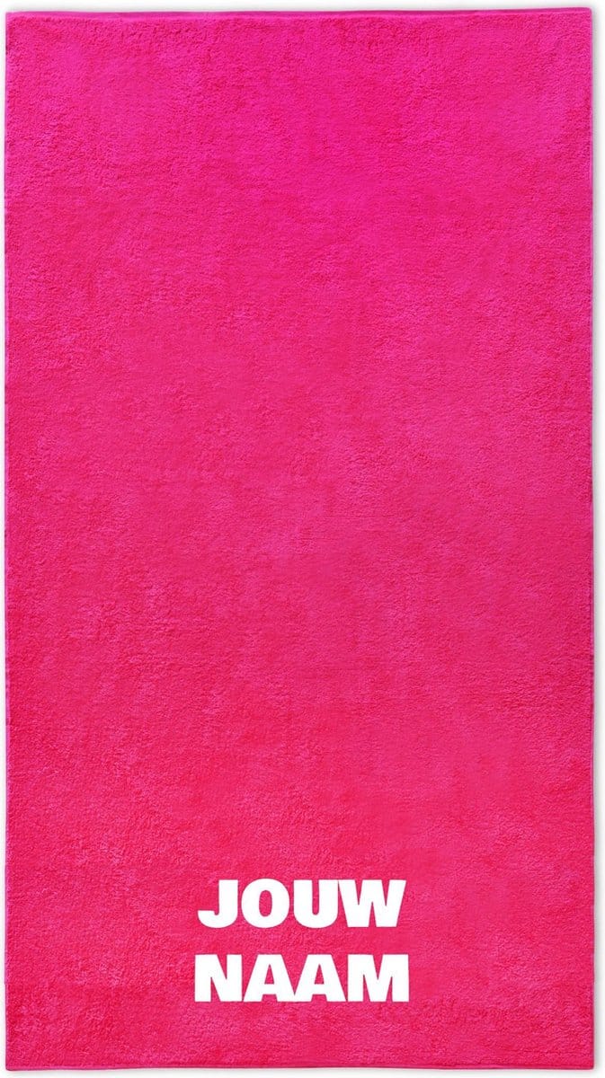 Strandlaken met naam fuchsia roze 100x200cm