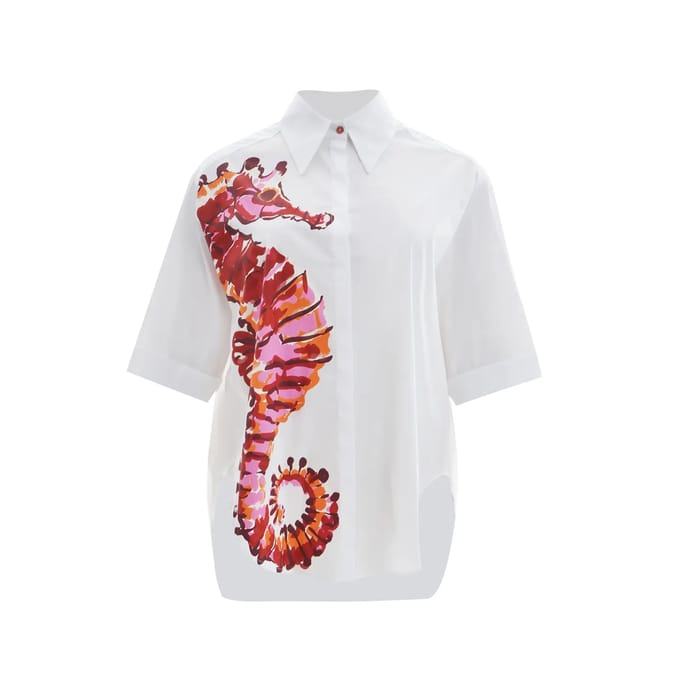 Popeline Blouse Dames Mat Fashion Seahorse Print