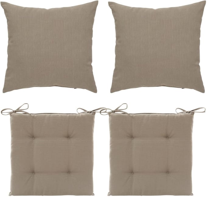 Hesperide 2x stoelkussen + 2x sierkussen - lichtbruin - polyester - uv/waterbestendig
