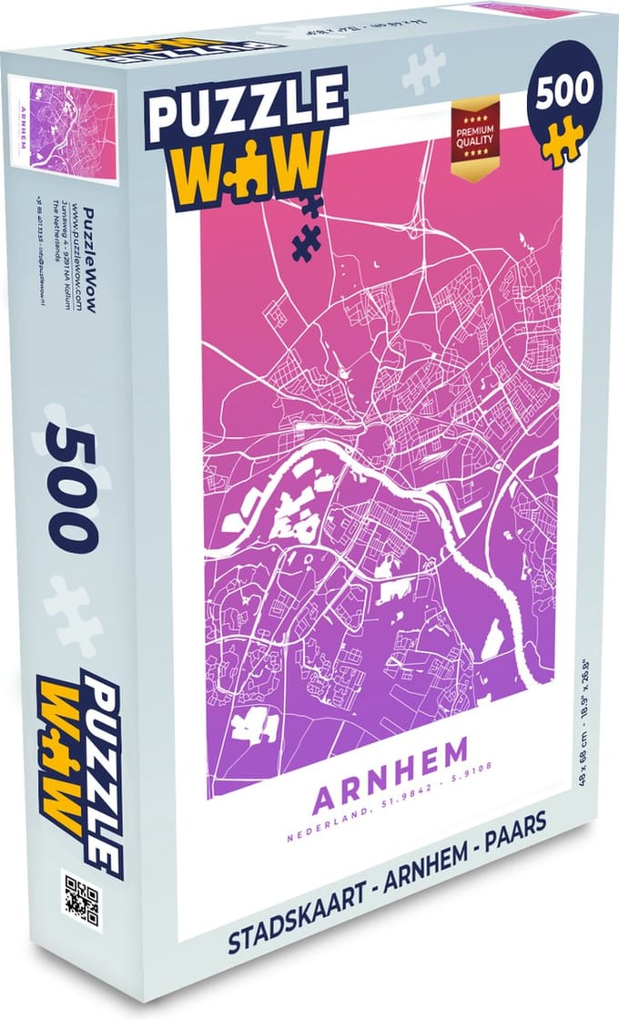 Puzzel Stadskaart - Arnhem - Paars - Legpuzzel - Puzzel 500 stukjes - Plattegrond