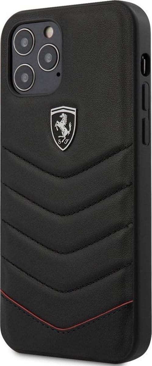 iPhone 12 Pro Max Backcase hoesje - Ferrari - Effen Zwart - Leer
