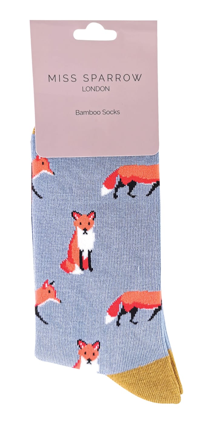Miss Sparrow - Dames Animal Design BamboeSokken - Fox (Blauw)