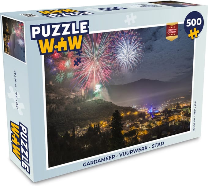 Puzzel Gardameer - Vuurwerk - Stad - Legpuzzel - Puzzel 500 stukjes