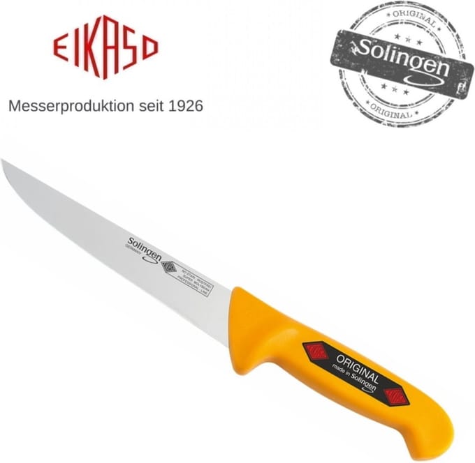 Eikaso Solingen Universeelmes met Stijf Lemmet – 16 cm – Geel Handvat