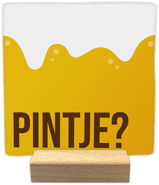 Decoratie tegeltje met tekst - Pintje? - keramisch - 10x10 cm - inclusief houder