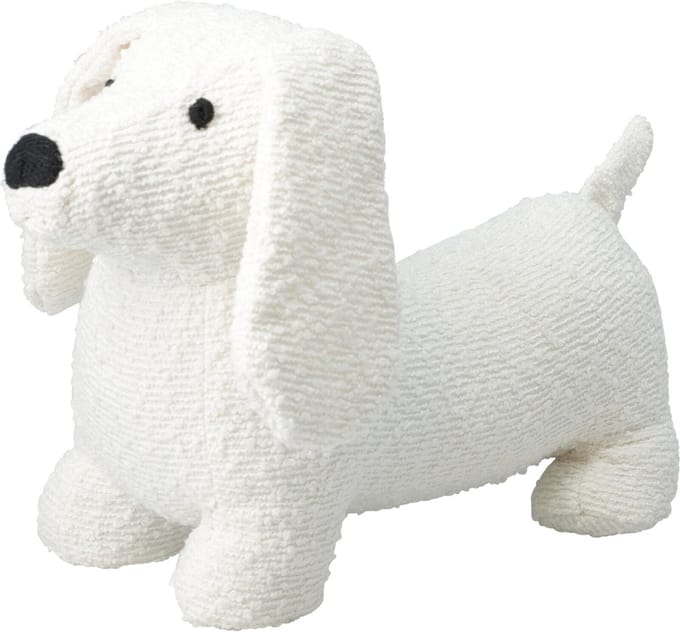 Home & Styling Deurstopper - Teckel hondje - wit - polyester - 34 x 20 cm - dieren - kinderkamer - deurgewicht - tegen klapperende deuren