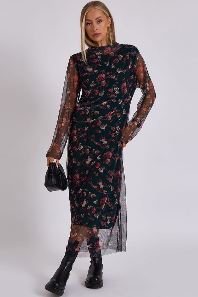 Print Mesh Midi Jurk