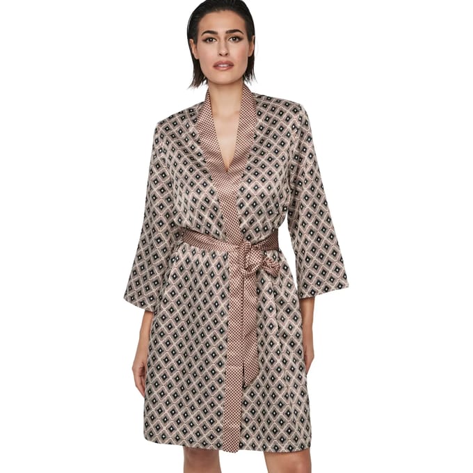 Dames kimono jurk met lange mouwen Selmark P116 Satin Sublime