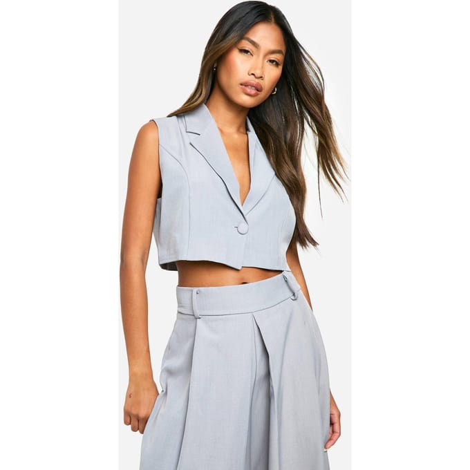 boohoo Dames Marl Tailored Cropped Waistcoat | Grey Marl | Maat: 16