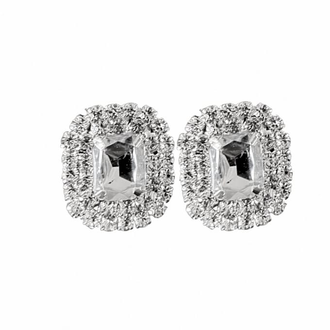 Clip Oorbellen- Strass- Rechthoek- Zilverkleur- 2 cm