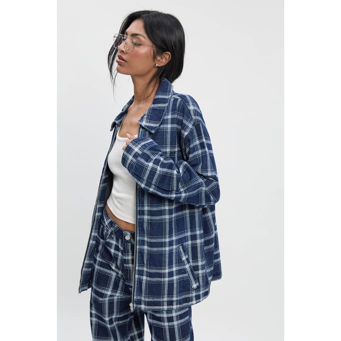boohoo Dames Geruit denimjasje | Indigo | Maat: 6