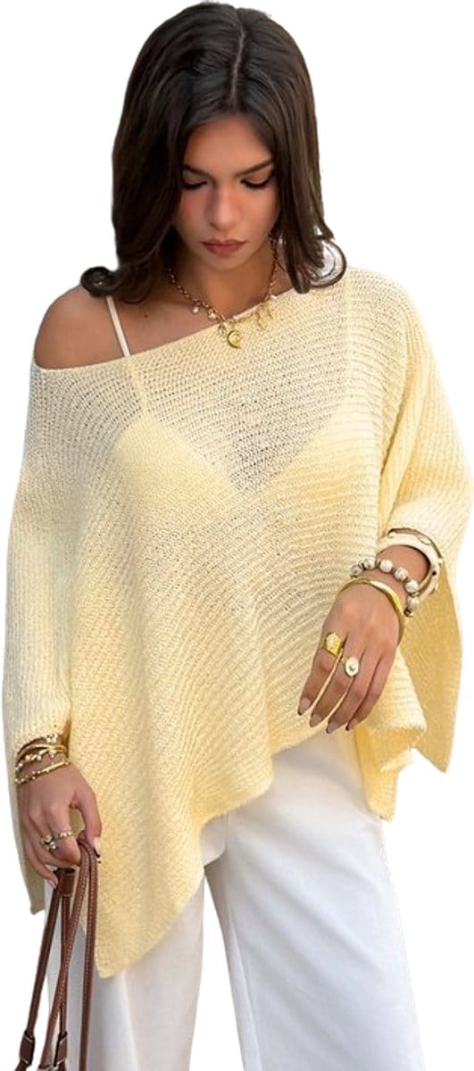 Dames Poncho Top - Geel - Gebreid - Doorschijnend