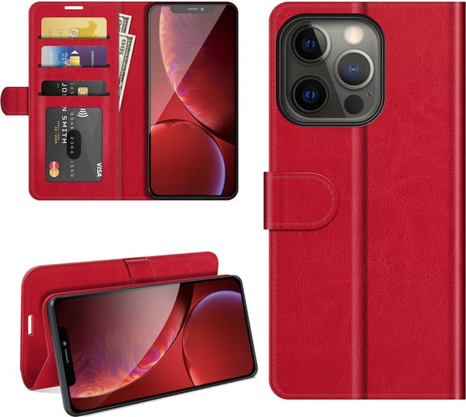 MobyDefend Hoesje - Geschikt voor iPhone 13 Pro Max - Wallet Book Case (Sluiting Achterkant) - Rood